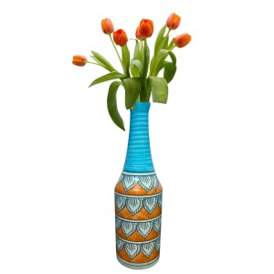 Handcrafted Ceramic Vase with Floral Pattern – Decorative Flower Vase for Living Room & Tabletop Décor (only Pot)
