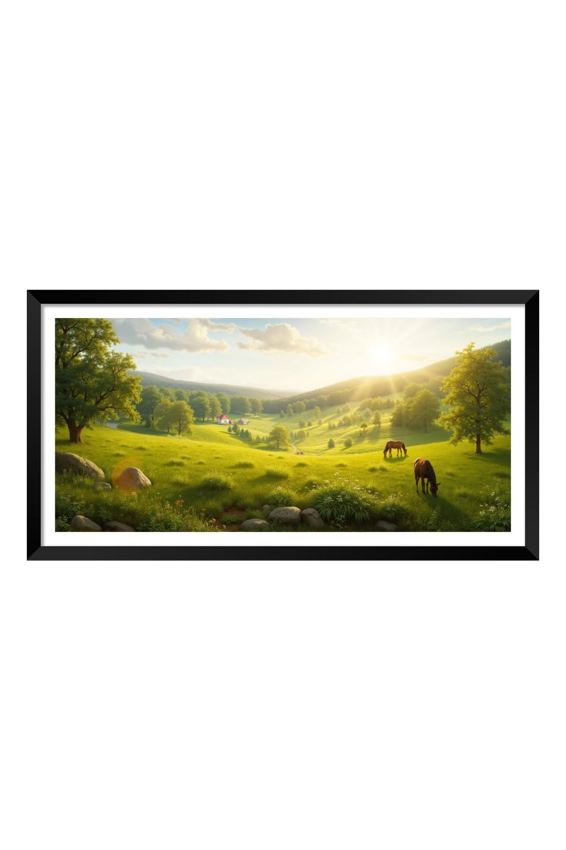 Nature Landscape Floating Frame Scenery Digital Print - (I5886) - 12x24 inch Modern Nature Wall Art for Living Room, Bedroom, Office, Hotels, Drawing Room