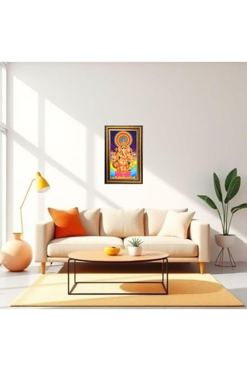 Lord Ganesha Digital Golden Balck Color Photo Frame | Hindu Religious Wall Decor | 14x20 Inches - Inspirational Wall Art For Office, Home Decor - Ideal Spiritual Gift (F16502)
