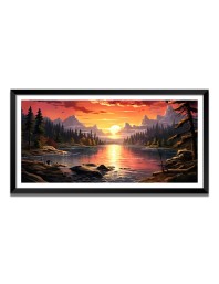 Nature Landscape Floating Frame Scenery Digital Print - (I5788) - 24x48 inch Modern Nature Wall Art for Living Room, Bedroom, Office, Hotels, Drawing Room