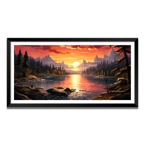 Nature Landscape Floating Frame Scenery Digital Print - (I5788) - 24x48 inch Modern Nature Wall Art for Living Room, Bedroom, Office, Hotels, Drawing Room