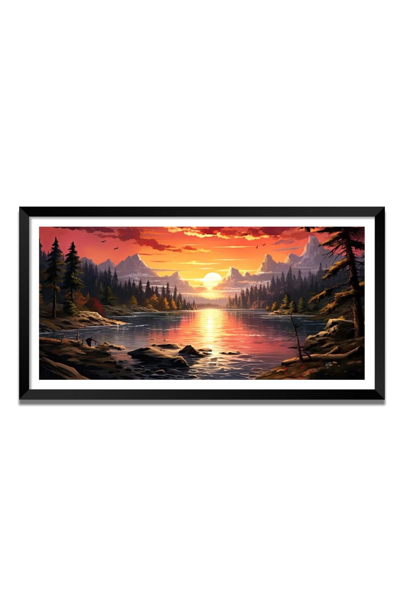 Nature Landscape Floating Frame Scenery Digital Print - (I5788) - 24x48 inch Modern Nature Wall Art for Living Room, Bedroom, Office, Hotels, Drawing Room