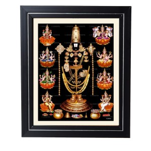 Hitech Sales Tirupati Balaji with Ashta Laxmi Photo Frame for Pooja Room, Temple Decor, Home Decoration and Gift (Wall and Tabletop, Rectangular, Printed Photo, 12 x 14 inches Frame, Brown)