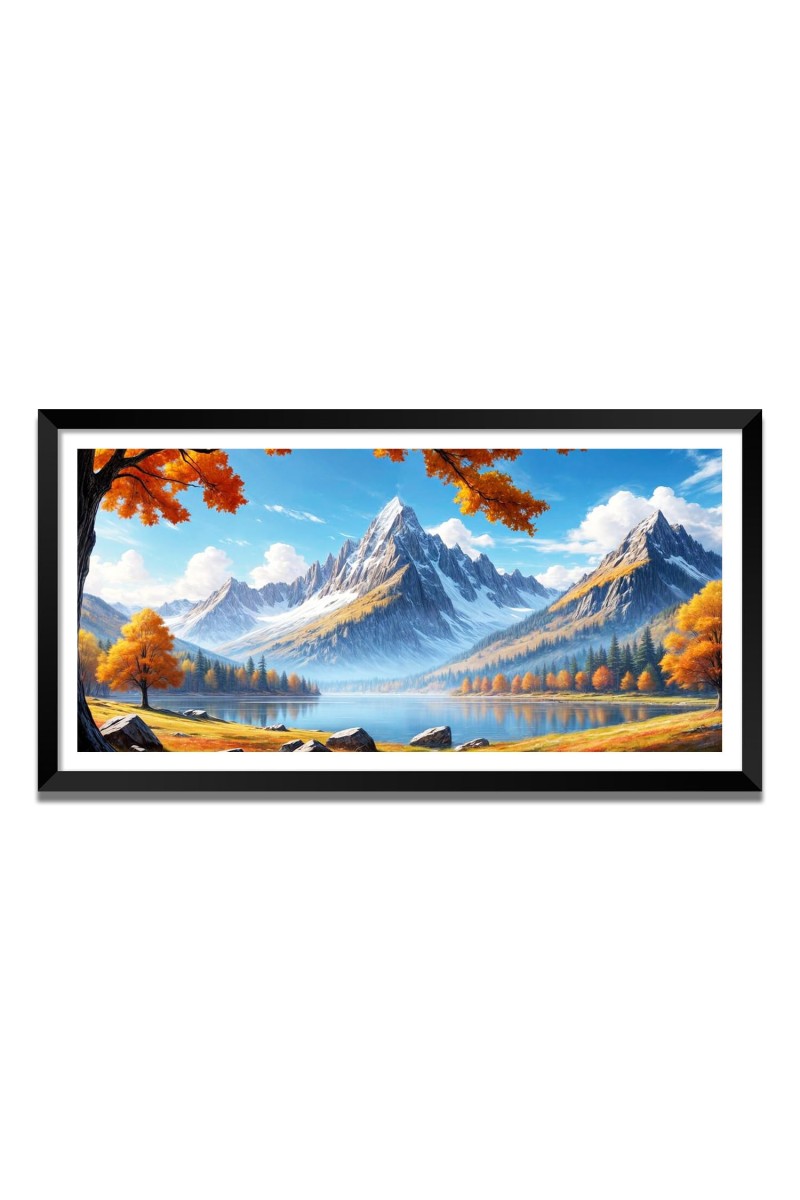 Nature Landscape Floating Frame Scenery Digital Print - (I5648) - 24x48 inch Modern Nature Wall Art for Living Room, Bedroom, Office, Hotels, Drawing Room