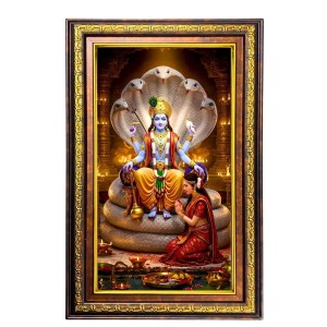 Lord Vishnu Digital Golden Balck Color Photo Frame | Hindu Religious Wall Decor | 12x18 Inches - Inspirational Wall Art For Office, Home Decor - Ideal Spiritual Gift (F16879)