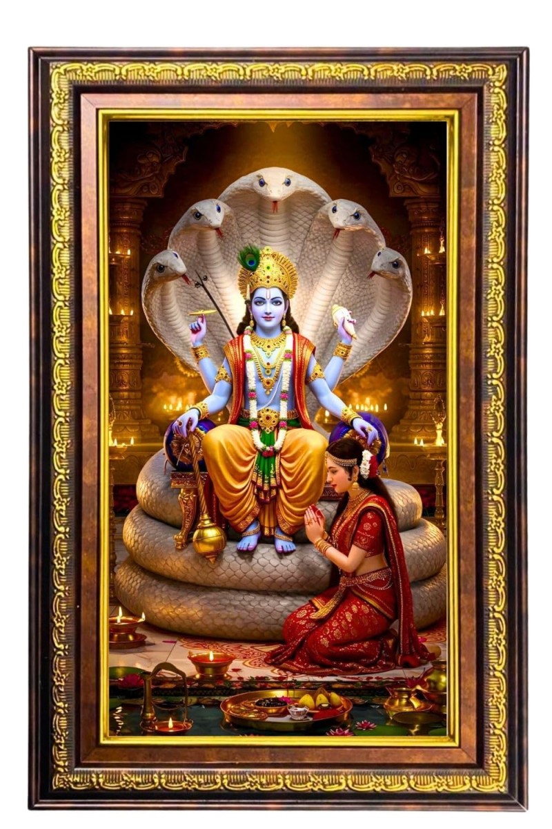 Lord Vishnu Digital Golden Balck Color Photo Frame | Hindu Religious Wall Decor | 12x18 Inches - Inspirational Wall Art For Office, Home Decor - Ideal Spiritual Gift (F16879)