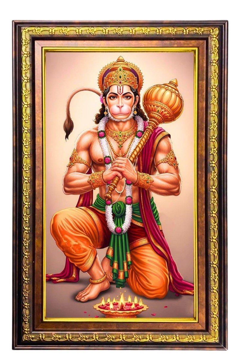 Lord Hanuman Digital Golden Balck Color Photo Frame | Hindu Religious Wall Decor | 14x20 Inches - Inspirational Wall Art For Office, Home Decor - Ideal Spiritual Gift (F16562)