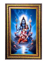 Lord Shiva And Parvathi And Ganesha Digital Golden Balck Color Photo Frame | Hindu Religious Wall Decor | 10x16 Inches - Inspirational Wall Art For Office, Home Decor - Ideal Spiritual Gift (F16578)