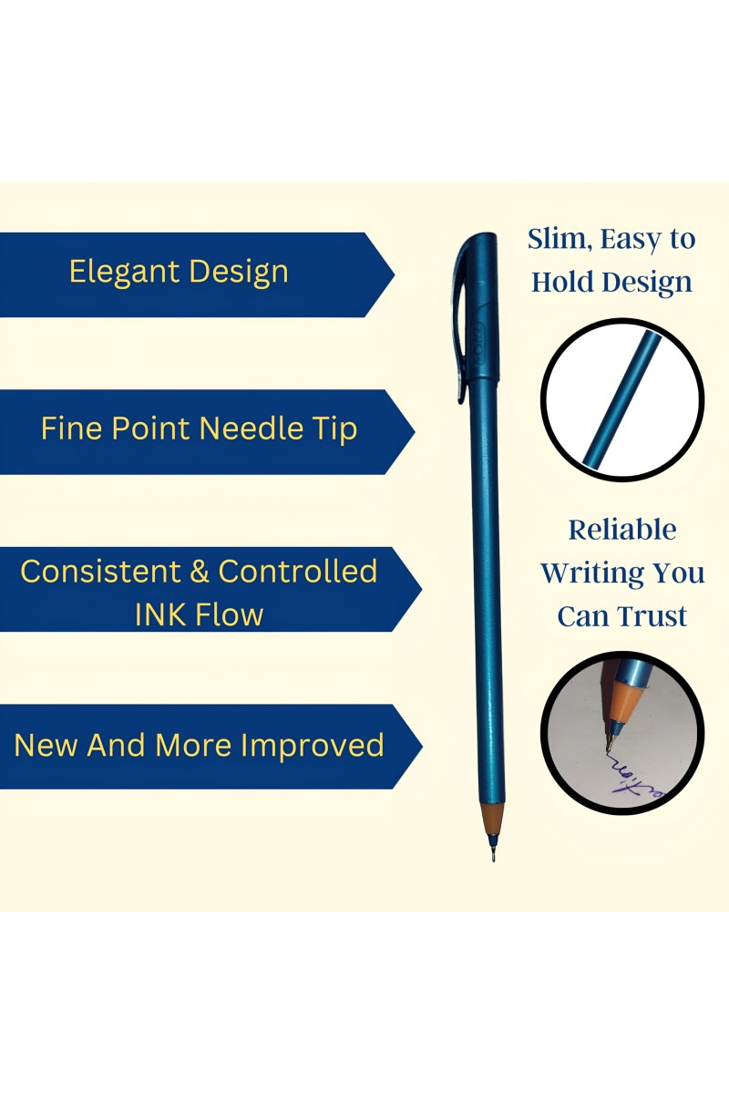 HiTechMart Fort Df Pen | Tip size -0.5 mm, Ball Pen Box Pack | Slim & Multi Color Body Pens Easy to hold | Pack of 1, P-20, INK Colour - Blue | Smooth Writing use for Study, Office Work
