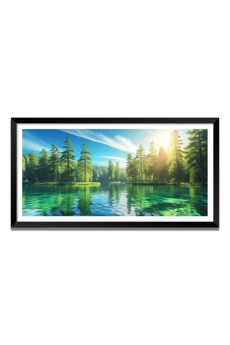 Nature Landscape Floating Frame Scenery Digital Print - (I5721) - 18x36 inch Modern Nature Wall Art for Living Room, Bedroom, Office, Hotels, Drawing Room