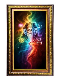 Bramha Vishnu Shiva Digital Golden Balck Color Photo Frame | Hindu Religious Wall Decor | 10x16 Inches - Inspirational Wall Art For Office, Home Decor - Ideal Spiritual Gift (F16499)