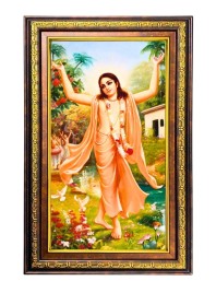 Sri Chaitanya Mahaprabhu Digital Golden Balck Color Photo Frame | Hindu Religious Wall Decor | 18x24 Inches - Inspirational Wall Art For Office, Home Decor - Ideal Spiritual Gift (F16778)