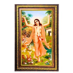Sri Chaitanya Mahaprabhu Digital Golden Balck Color Photo Frame | Hindu Religious Wall Decor | 18x24 Inches - Inspirational Wall Art For Office, Home Decor - Ideal Spiritual Gift (F16778)