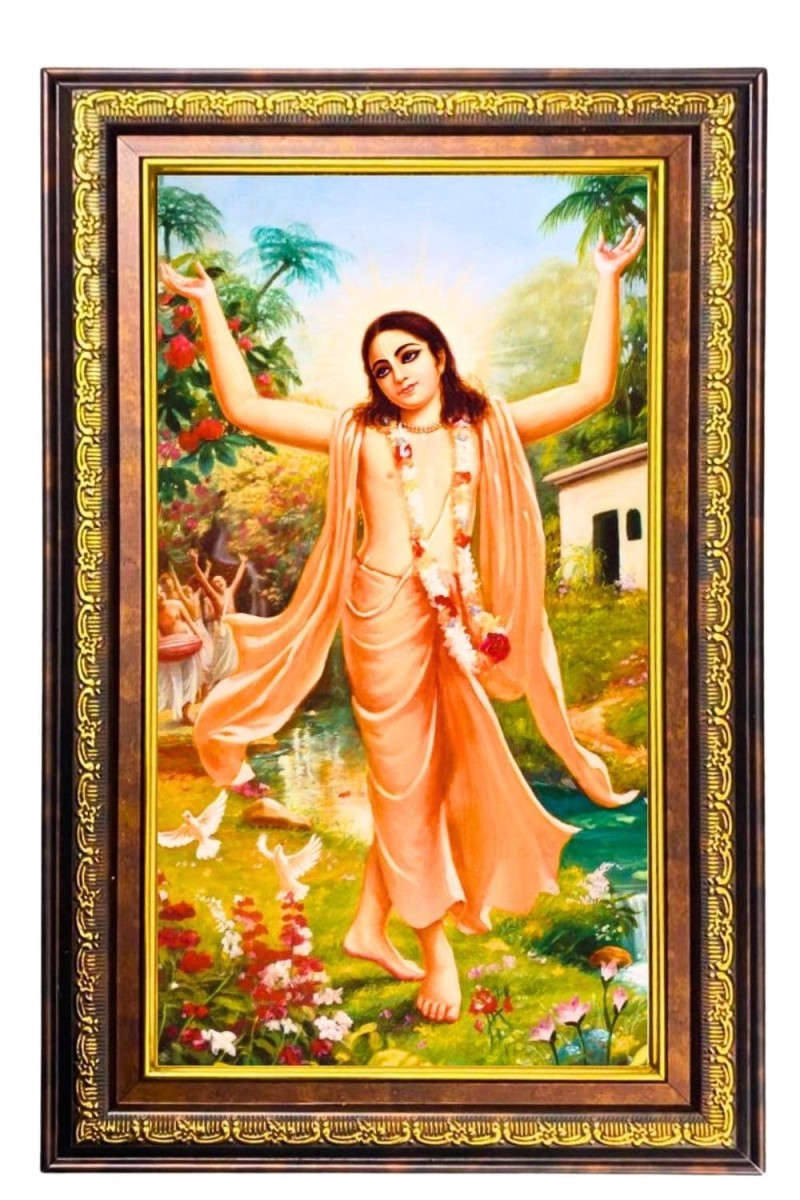 Sri Chaitanya Mahaprabhu Digital Golden Balck Color Photo Frame | Hindu Religious Wall Decor | 18x24 Inches - Inspirational Wall Art For Office, Home Decor - Ideal Spiritual Gift (F16778)