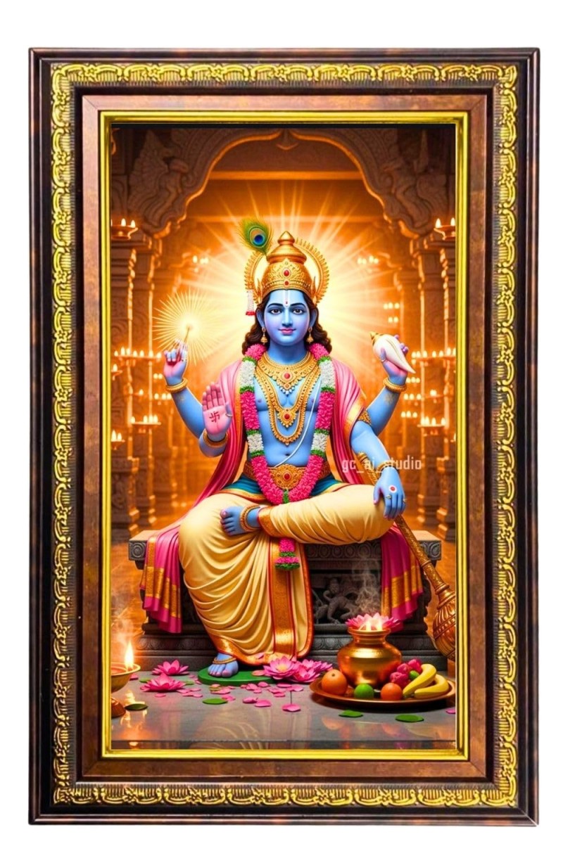 Lord Vishnu Digital Golden Balck Color Photo Frame | Hindu Religious Wall Decor | 16x22 Inches - Inspirational Wall Art For Office, Home Decor - Ideal Spiritual Gift (F16805)