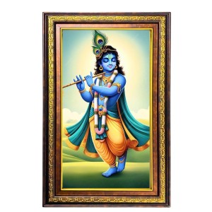 Lord Krishna Digital Golden Balck Color Photo Frame | Hindu Religious Wall Decor | 16x22 Inches - Inspirational Wall Art For Office, Home Decor - Ideal Spiritual Gift (F16511)