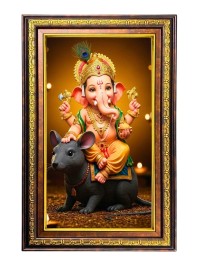 Lord Ganesha Digital Golden Balck Color Photo Frame | Hindu Religious Wall Decor | 12x18 Inches - Inspirational Wall Art For Office, Home Decor - Ideal Spiritual Gift (F16828)