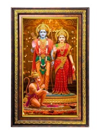 Lord Rama And Sita And Hanuman Digital Golden Balck Color Photo Frame | Hindu Religious Wall Decor | 10x16 Inches - Inspirational Wall Art For Office, Home Decor - Ideal Spiritual Gift (F16552)