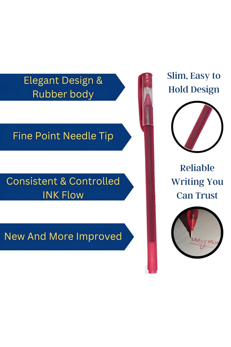 Kundan Df Pen | Ball Pen Box Pack | Slim & Red Color Body Pens Easy to hold | Pack of 1, P-20, INK Colour - Red | Smooth Writing use for Study, Office Work