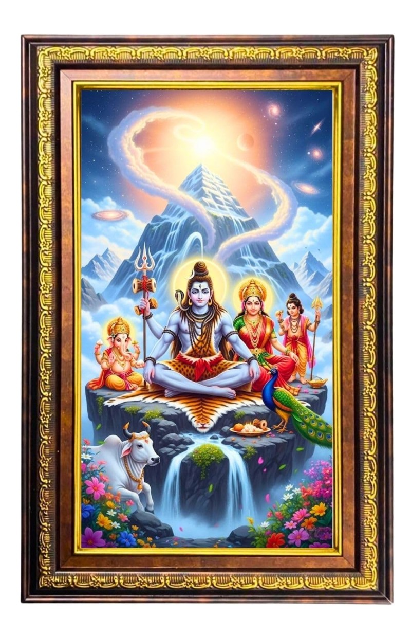 Lord Shiva And Parvathi Digital Golden Balck Color Photo Frame | Hindu Religious Wall Decor | 18x24 Inches - Inspirational Wall Art For Office, Home Decor - Ideal Spiritual Gift (F16926)