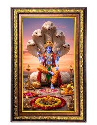 Lord Vishnu Digital Golden Balck Color Photo Frame | Hindu Religious Wall Decor | 16x22 Inches - Inspirational Wall Art For Office, Home Decor - Ideal Spiritual Gift (F16867)