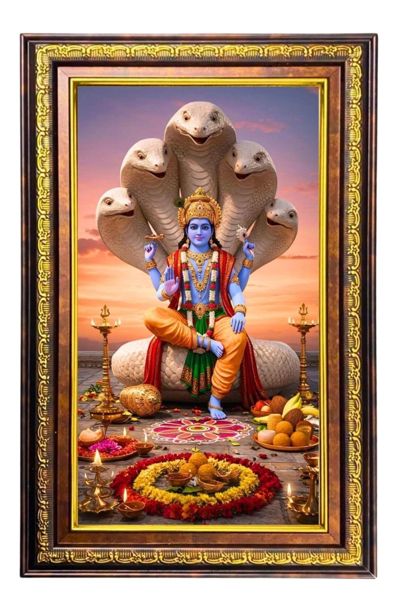 Lord Vishnu Digital Golden Balck Color Photo Frame | Hindu Religious Wall Decor | 16x22 Inches - Inspirational Wall Art For Office, Home Decor - Ideal Spiritual Gift (F16867)