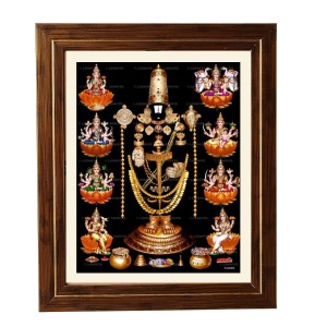 Hitech Sales Tirupati Balaji with Ashta Lakshmi Photo Frame for Pooja Room, Temple Decor, Home Decoration and Gift (Wall and Tabletop, Rectangular, Printed Photo, 12 x 14 inches Frame, Brown)