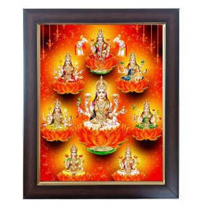 Hitech Sales Ashtalakshmi, Astha Laxmi Photo Frame for Pooja Room, Temple Decor, Home Decoration and Gift (Wall and Tabletop, Rectangular, Polystyrene Frame, Printed Photo, 24 x 29 cm, Black)