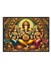 Lord Ganesha Maa Laxmi Sarswati Laminated Photo - 7x9 Inches, Divine Blessings For Home & Office And Temple Decoration (F16129)