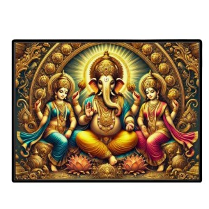 Lord Ganesha Maa Laxmi Sarswati Laminated Photo - 7x9 Inches, Divine Blessings For Home & Office And Temple Decoration (F16129)