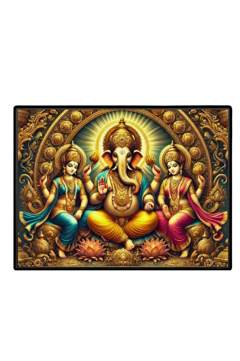 Lord Ganesha Maa Laxmi Sarswati Laminated Photo - 7x9 Inches, Divine Blessings For Home & Office And Temple Decoration (F16129)
