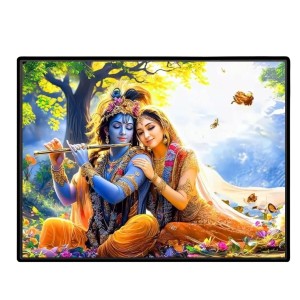 Lord RadhaKrishna Laminated Photo - 7x9 Inches, Divine Blessings For Home & Office And Temple Decoration (F16085)