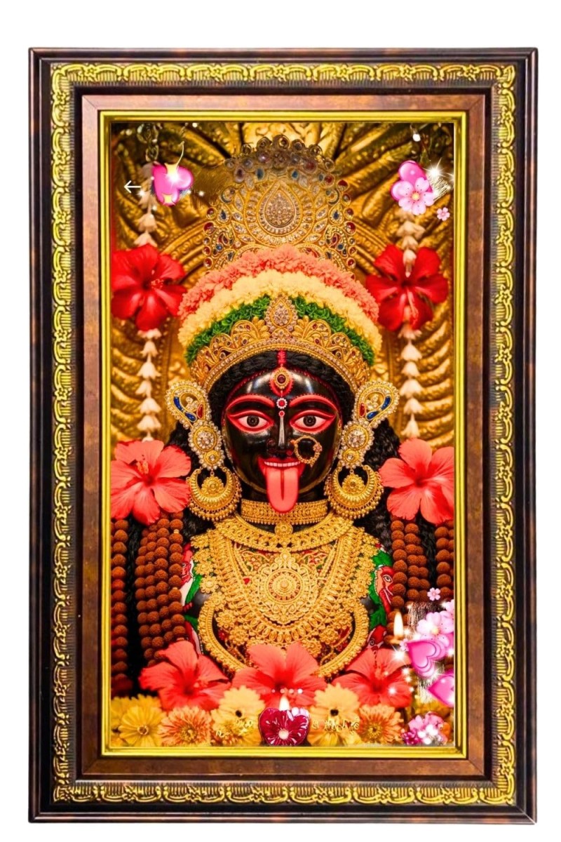 Ma Kali Matha Digital Golden Balck Color Photo Frame | Hindu Religious Wall Decor | 16x22 Inches - Inspirational Wall Art For Office, Home Decor - Ideal Spiritual Gift (F16890)