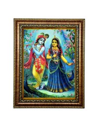 HiTech Sales Lord Radha Krishna peacock Hindu deity together wall art and Peacock themed for Office, Wall/Table, Study room & living room, gifts | PVC Frame & Front Face - Glass (12 x 10 in)