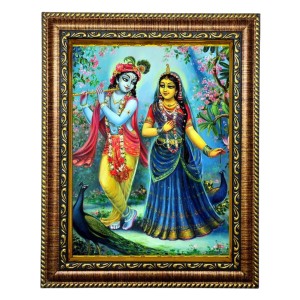 HiTech Sales Lord Radha Krishna peacock Hindu deity together wall art and Peacock themed for Office, Wall/Table, Study room & living room, gifts | PVC Frame & Front Face - Glass (12 x 10 in)
