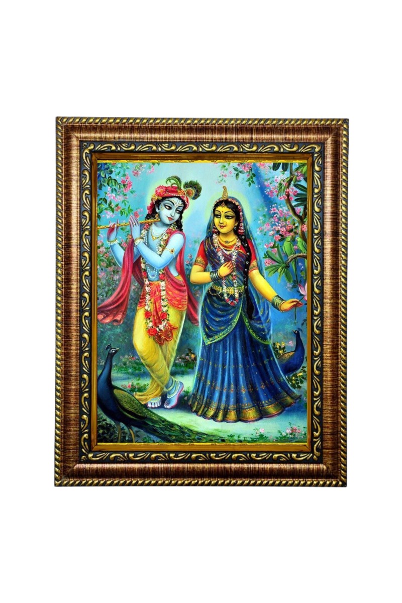 HiTech Sales Lord Radha Krishna peacock Hindu deity together wall art and Peacock themed for Office, Wall/Table, Study room & living room, gifts | PVC Frame & Front Face - Glass (12 x 10 in)