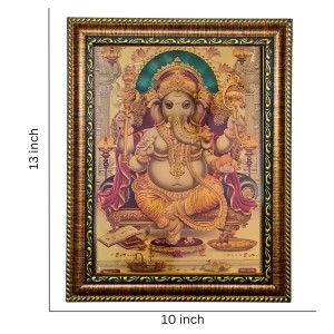 Hitech Sales Lord Sri Ganesha Light Weighted photo Frame Waterproof Acrylic 3d photo with Wooden Frames for Table, Temple Wall, Mandir, Gym, and Outdoor Spaces, Home Decor