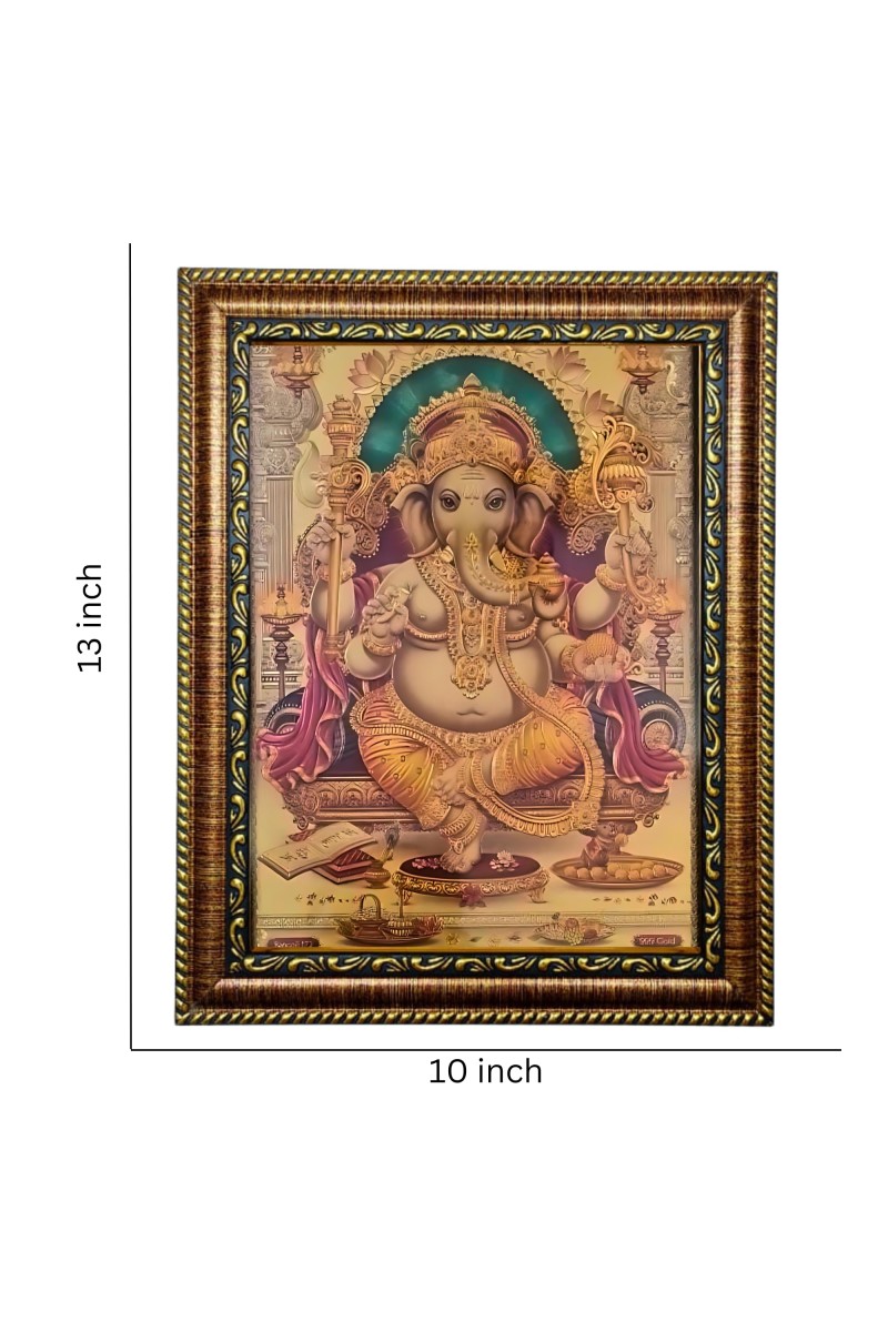 Hitech Sales Lord Sri Ganesha Light Weighted photo Frame Waterproof Acrylic 3d photo with Wooden Frames for Table, Temple Wall, Mandir, Gym, and Outdoor Spaces, Home Decor