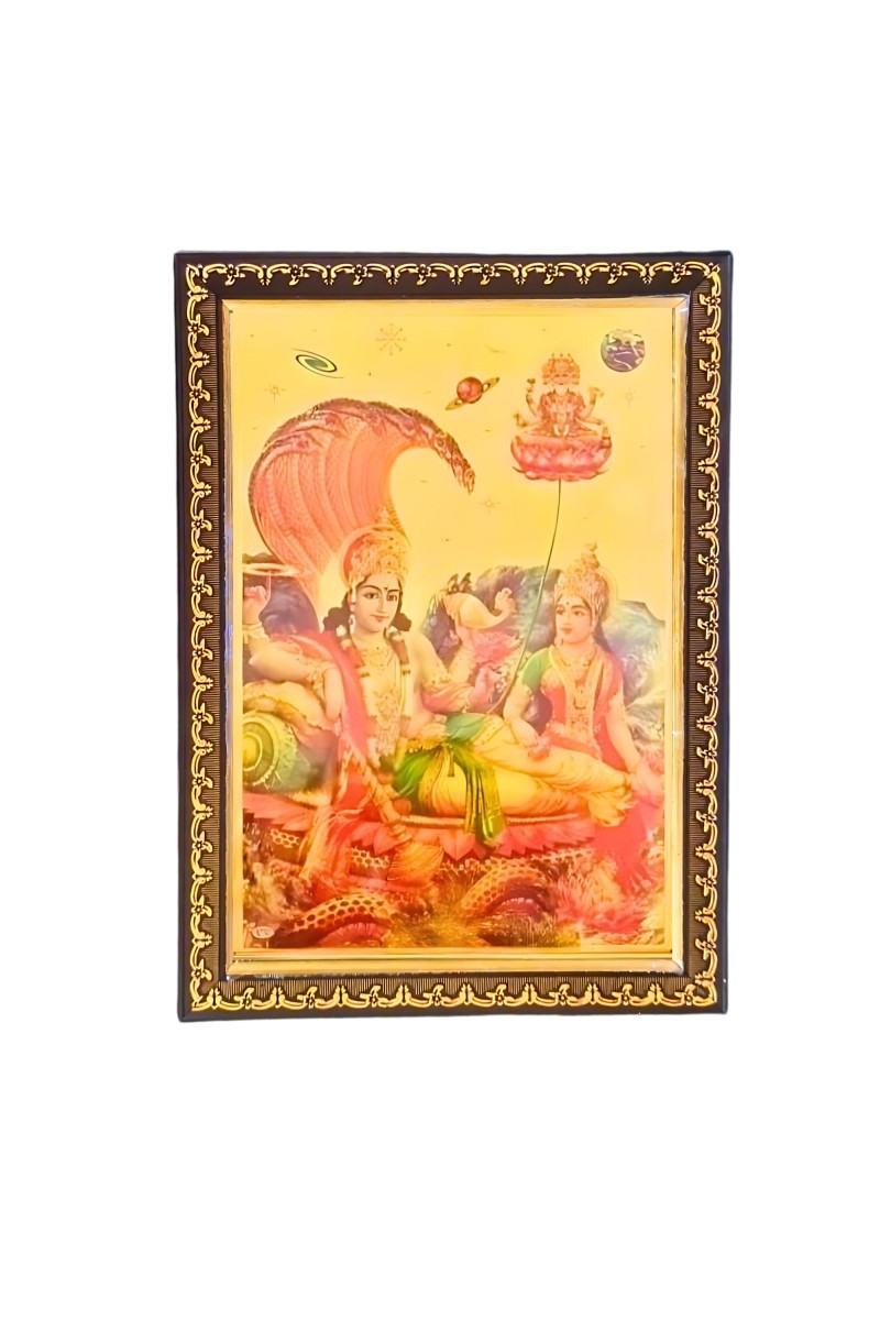 Hitech Sales Lord Padmanavi Swami with mata laxmi Light Weighted photo Frame Waterproof Acrylic 3d photo with Wooden Frames for Table, Temple Wall, Mandir, Gym, and Outdoor Spaces, Home Decor