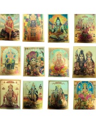 Golden Foil Hindu God Photo (set of 12) | Gold Plated Religious Wall Decor | Pooja Room Mandir Decoration | Gift for Diwali, Housewarming & Festivals (5x7)