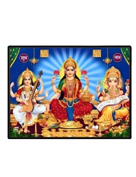 Lord Ganesha Maa Laxmi Sarswati Laminated Photo - 7x9 Inches, Divine Blessings For Home & Office And Temple Decoration (F16141)