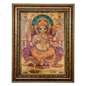 Hitech Sales Lord Sri Ganesha Light Weighted photo Frame Waterproof Acrylic 3d photo with Wooden Frames for Table, Temple Wall, Mandir, Gym, and Outdoor Spaces, Home Decor
