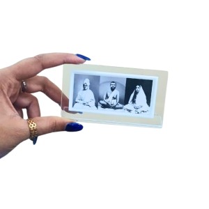 Acrylic Table Photo Black and white Stand with Sri Ramakrishna, Sarada Ma & Swami Vivekananda â€“ Crystal Clear Religious Decorative Frame for Home Temple, Office Desk & Study Table (Black n white)