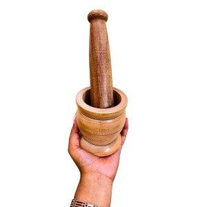 Wooden Mortar and Pestle Set (Ohkli Musal/Hamal Dista/Kharal/Khalbatta) 3.5X6.5 Inch â€“ Handcrafted Grinder for Spices & Herbs â€“ Traditional Kitchen Tool for Mixing and Grinding