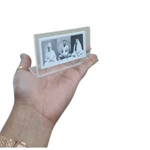 Acrylic Table Photo Black and white Stand with Sri Ramakrishna, Sarada Ma & Swami Vivekananda â€“ Crystal Clear Religious Decorative Frame for Home Temple, Office Desk & Study Table (Black n white)