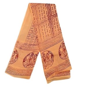 Namabali Hare Krishna Print Hindi Saffron Silk Angavastram | Ram Naam Religious Prayer Cloth for Puja, Aarti, Meditation, Temple, Bhajan, Yatra & Spiritual Rituals