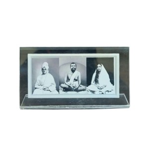 Acrylic Table Photo Black and white Stand with Sri Ramakrishna, Sarada Ma & Swami Vivekananda â€“ Crystal Clear Religious Decorative Frame for Home Temple, Office Desk & Study Table (Black n white)