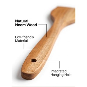 Wood Chapati Turner Spatula | Handmade Wooden Cooking Spoon for Roti, Dosa & Non-Stick Cookware | Natural Kitchen Utensil with Long Handle