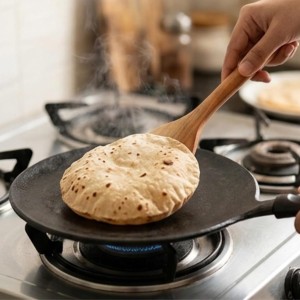 Wood Chapati Turner Spatula | Handmade Wooden Cooking Spoon for Roti, Dosa & Non-Stick Cookware | Natural Kitchen Utensil with Long Handle