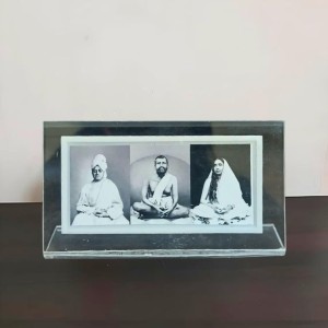 Acrylic Table Photo Black and white Stand with Sri Ramakrishna, Sarada Ma & Swami Vivekananda â€“ Crystal Clear Religious Decorative Frame for Home Temple, Office Desk & Study Table (Black n white)